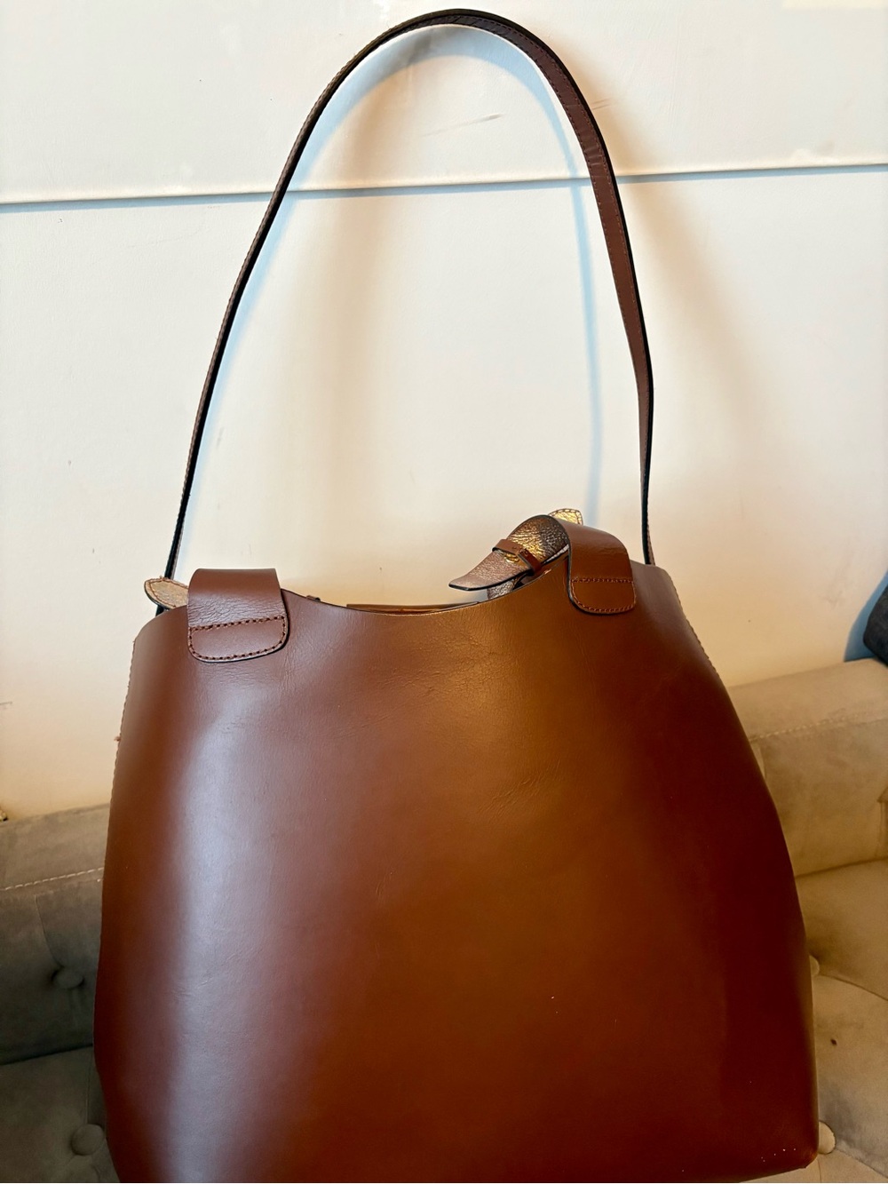 ZARA Cognac/Brown Leather Large Tote Bag - Women's